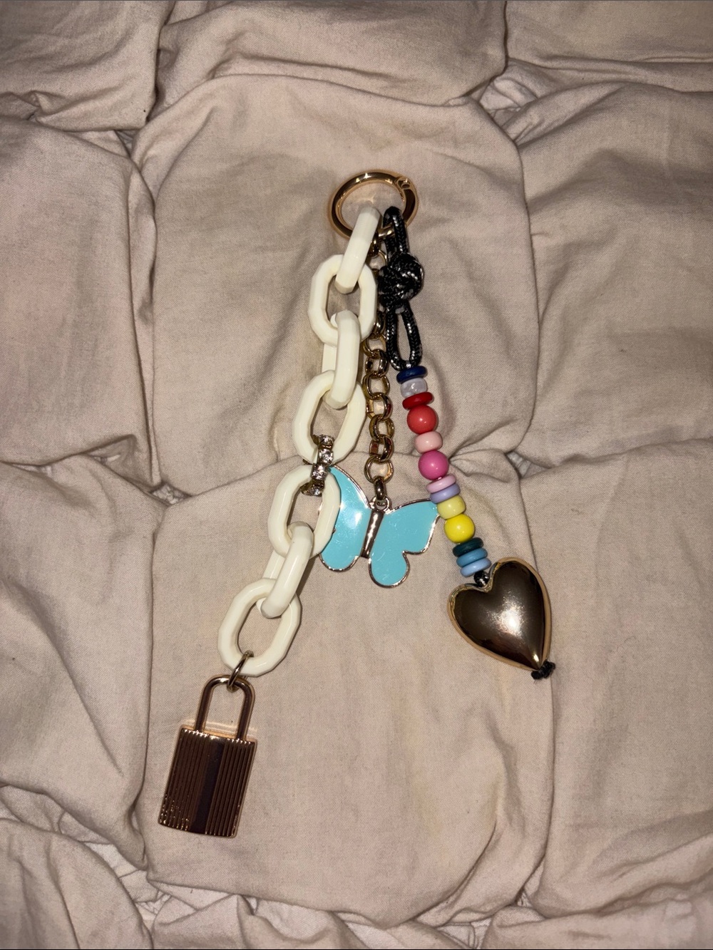 Free People Blue Butterfly and Padlock Bag Charm Keyring